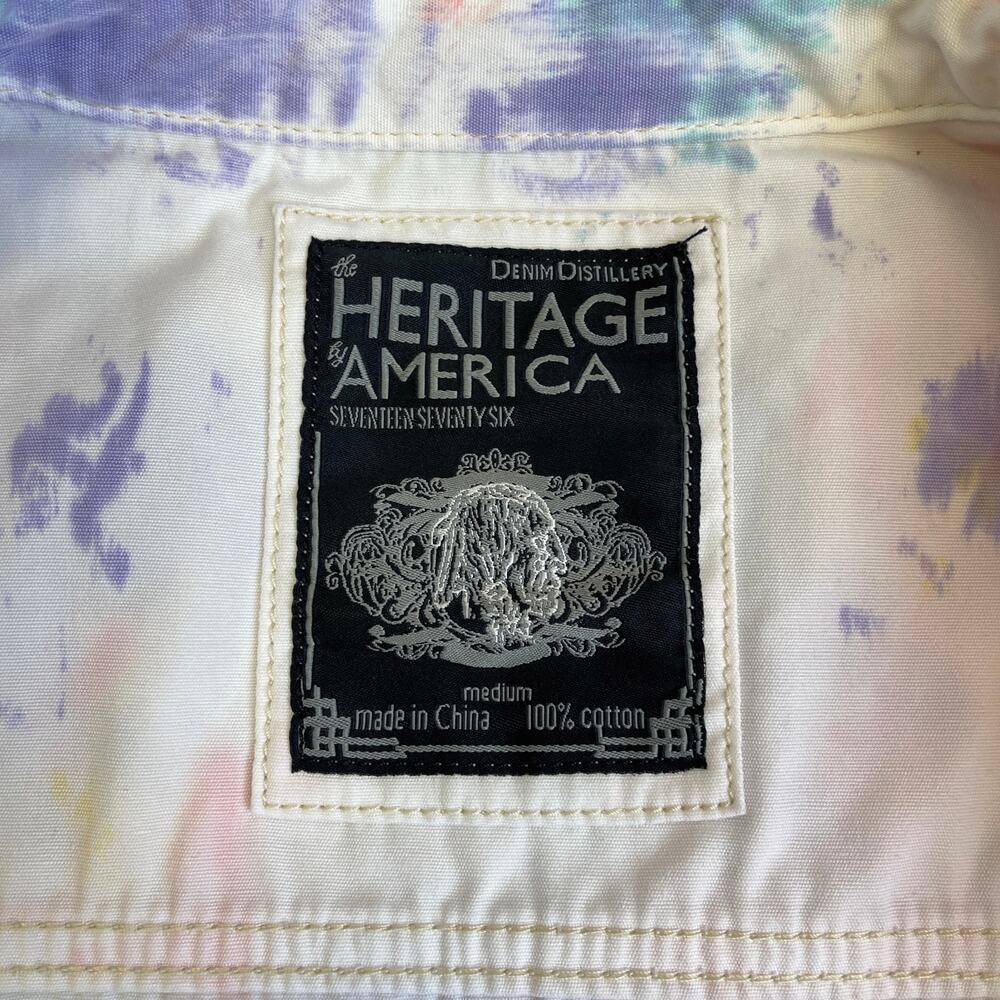 Denim Distillery Heritage America White Button Down Colorful Paint Pattern Shirt - Picture 15 of 16